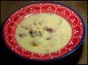 Cheddar potato-beer soup with shredded ham