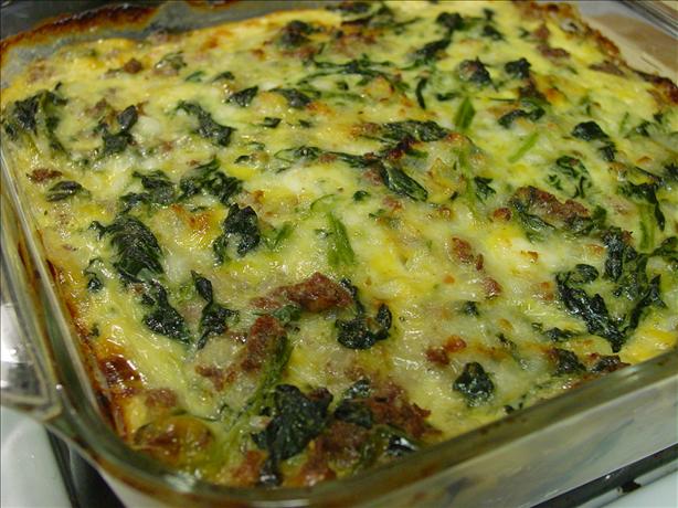 Vegetarian Spinach, Cheese and " Sausage" Casserole. Photo by Picholine
