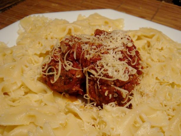 Kittencal's Italian Tomato Pasta Sauce and Parmesan Meatballs. Photo by popkutt