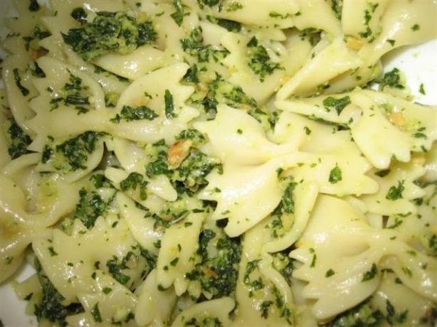 Basil Pesto Farfalle W/Roasted Pine Nuts. Photo by Aric Ross