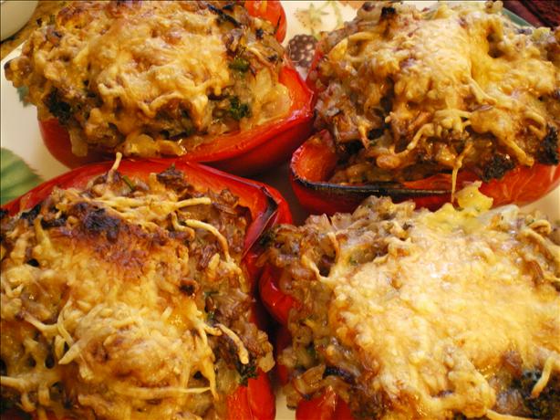 Vegetarian Baked Stuffed Red Bell Peppers. Photo by dojemi