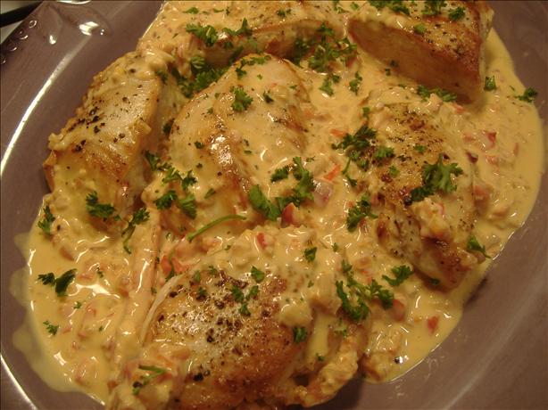Grilled Chicken Breast with Creamy Red Pepper Sauce. Photo by vivmom