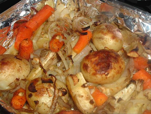 Balsamic-roasted Baby Potatoes & Carrots. Photo by Bergy