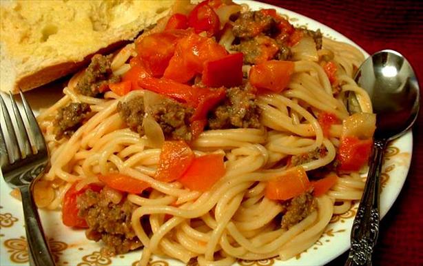 Spaghetti with Sausage and Peppers. Photo by VickyJ