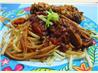 Red Wine & Rosemary Sauce over Linguine. Recipe by HeatherFeather