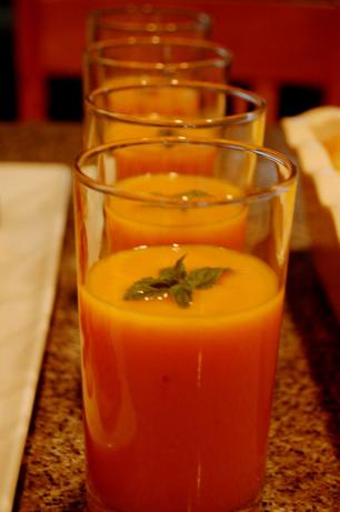 Chilled Cantaloupe Peach Soup with Ginger & Mint. Photo by msmia