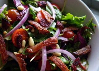 Garden Salad With Cranberries, Pine Nuts, and Bacon. Photo by AmandaInOz