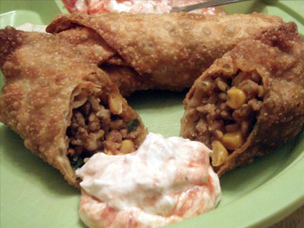 Tex-Mex Egg Rolls With Creamy Cilantro Dipping Sauce. Photo by CandyTX
