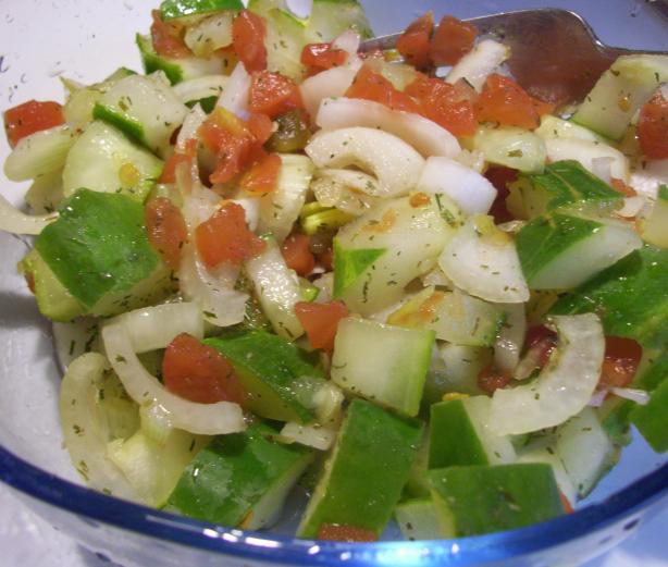 Easy Cucumber, Tomato and Onion Salad. Photo by KMOM14