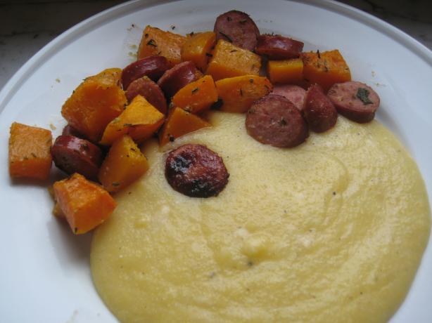 Herb-Roasted Butternut Squash and Sausages. Photo by Linnya