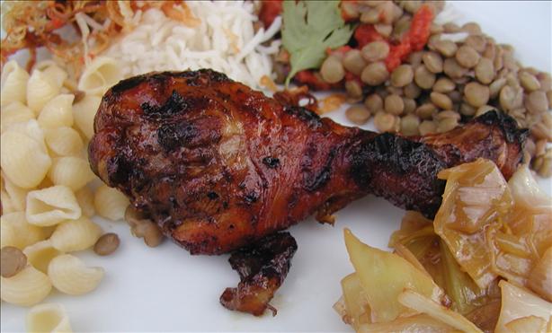 Grilled Chicken Legs With Pomegranate Molasses. Photo by Mrs Goodall
