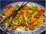 stir fried noodles with curried lamb