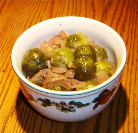 Make-ahead Glazed Sprouts & Onions. Photo by Lois M