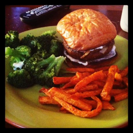 Portabella and Gouda Burger with Garlic Mayo. Photo by The Frugal Foodie