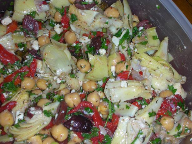 Marinated Chickpea and Artichoke Salad with Feta. Photo by JackieOhNo!