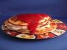 Peach Pancakes With Raspberry Sauce. Recipe by Baby Kato