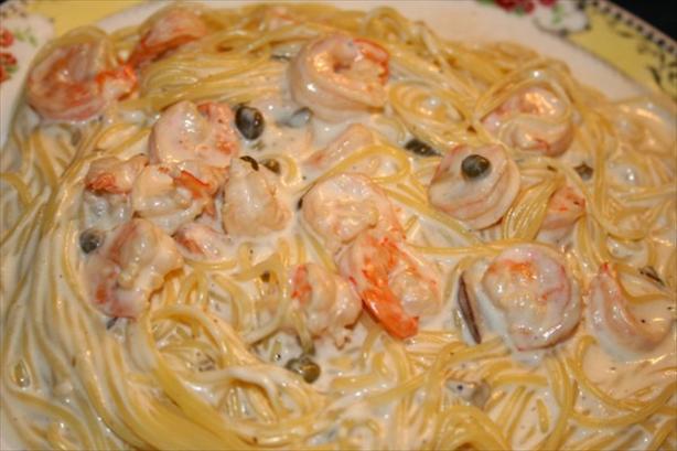 Sauteed Shrimp With Lemon Caper Cream Sauce on Angel Hair Pasta. Photo by ~Nimz~