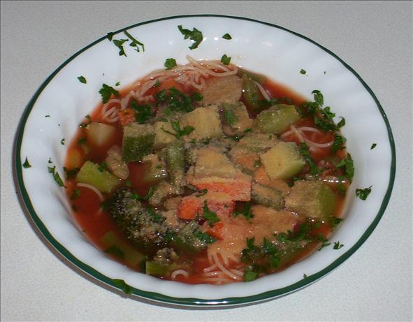 San Francisco Vegetable Soup over Angel Hair Pasta. Photo by Kree