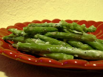 Chilled Asparagus With Lemony Garlic Dressing. Photo by justcallmetoni