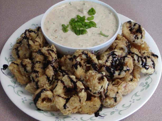 Fried Calamari With Remoulade Sauce Drizzled With Balsamic Syrup. Photo by Rita~