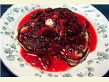 Honey & Buttermilk Buckwheat Pancakes W/cherry Rhubarb Sauce