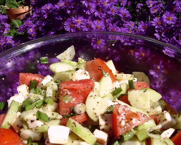 Tomato, Cucumber & Mozzarella Salad. Photo by Bev
