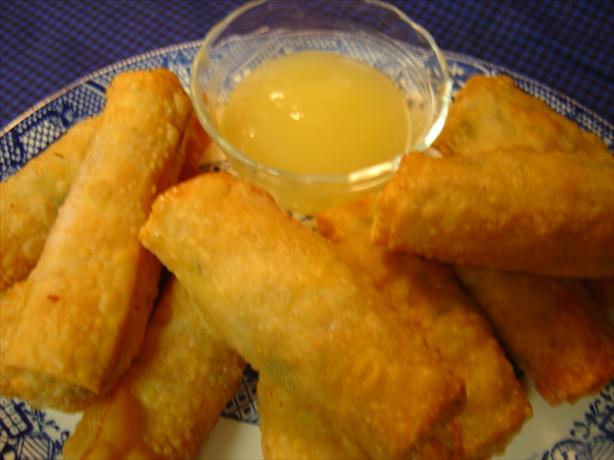Savory Chicken Egg Rolls  With Sweet and Sour Sauce. Photo by Sue Lau