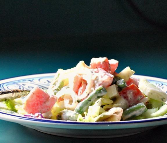 Green Beans With Tomatoes, Olives, and Feta. Photo by Andi of Longmeadow Farm
