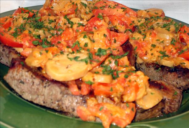 Easy Greek-seasoned Steak With Mushrooms & Tomatoes. Photo by Susie D