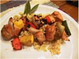 Grilled Chicken and Veggie Kabobs Atop Sage Rice