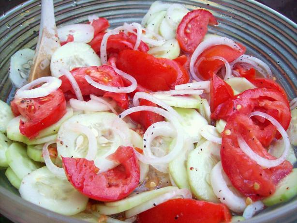 Marinated Cucumbers, Onions, and Tomatoes. Photo by Aunt Paula