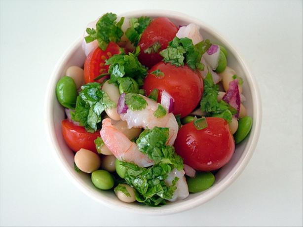 Edamame and Bean  Salad With Shrimp and Fresh Salsa. Photo by plays with food