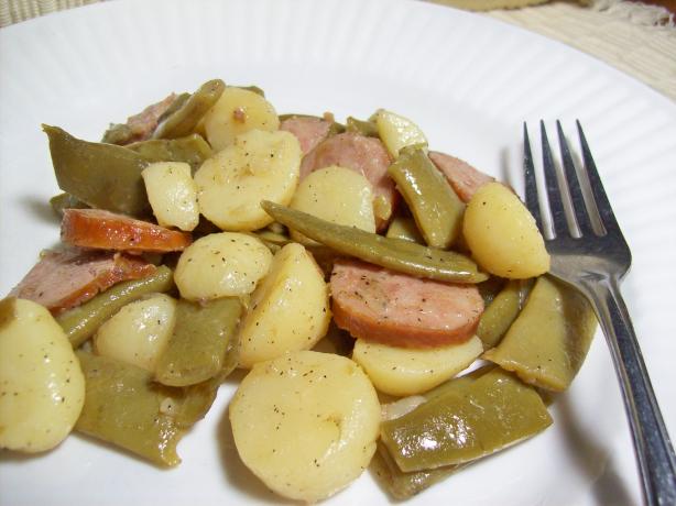 Smoked Sausage, Green Beans, and Potatoes. Photo by Chef shapeweaver &copy;