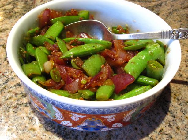 Snap Peas and Red Onions. Photo by CaliforniaJan