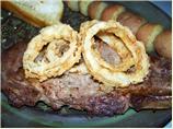 Grilled Rib-eyes and Fried Onion Rings
