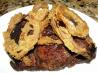Grilled Rib-eyes and Fried Onion Rings. Recipe by ellie_
